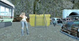 Cimetière voitures Quartier Gare ferroviaire désaffectée Palissades tôle Sol gravillonné Empilement Carcasses épaves véhicules Conteneurs rouillés Vitres cassées Bâtiments murs Graffitis