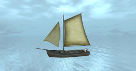 Navire guerre léger du 18ème siècle Epoque Marine voile Canonnière Un mât Grand voile quadrangulaire Bout dehors Foc Pont artillerie Canons boulets métal Trois bancs Cabestan Ancre à jas Barre franche